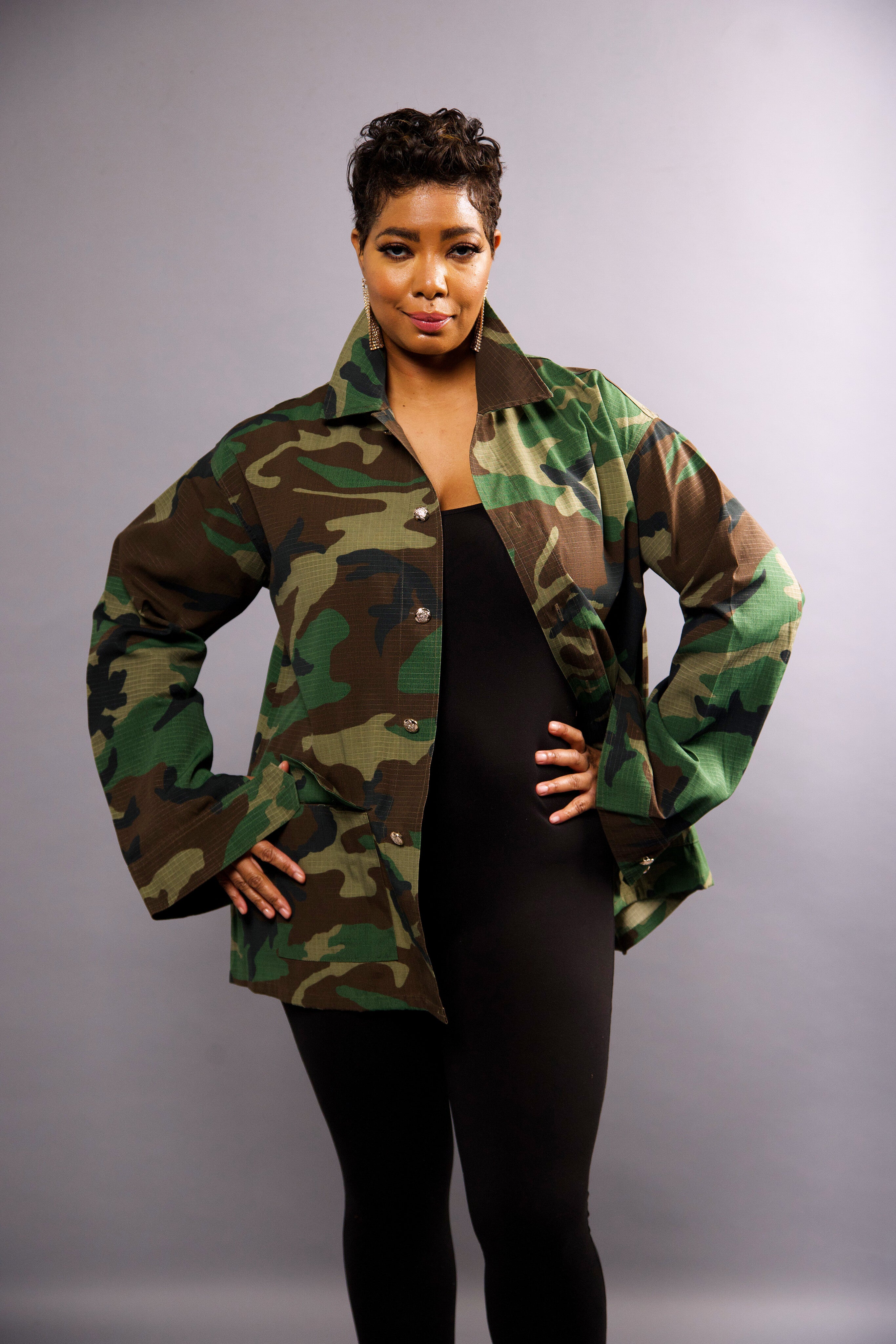 Camo Jacket Refurbished with Teal Sequins – Leopard Grove